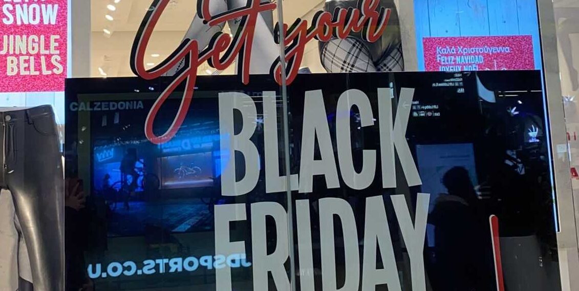 A black Friday sign in a shopfront